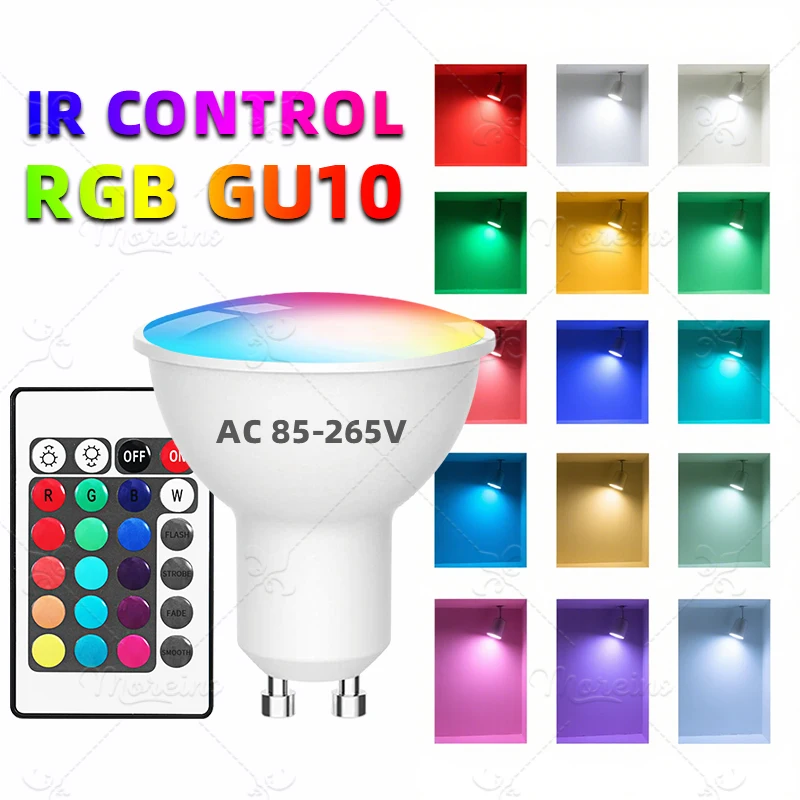 Lampadina faretto LED RGB GU10 24 tasti telecomando dimmerabile 6W luci AC220V 110V cambiamento colorato per lampada da soggiorno camera da letto