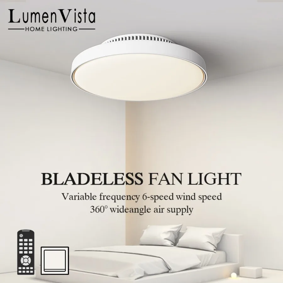 Modern LED Invisible Bladeless Ceiling Fan Light 6speed DC Variable Frequency Remote Dimming Air circulation Fan Home Sealed Fan