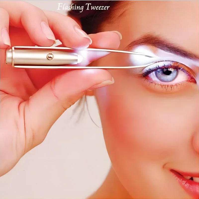 1pc portatile in acciaio inossidabile design intelligente sopracciglio capelli rimuovi pinzetta con strumento di trucco a luce LED