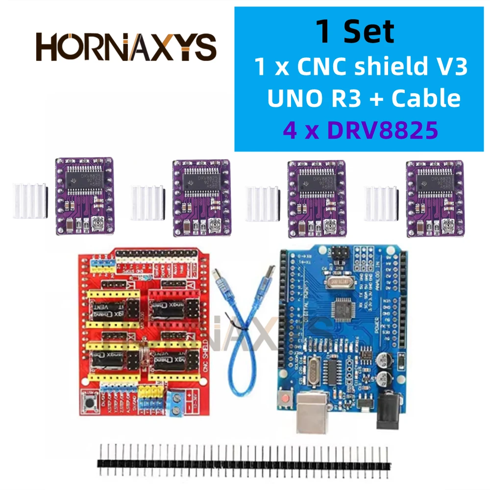 Máquina de grabado CNC Shield V3, impresión 3D + 4 Uds., placa de expansión de controlador DRV8825 o A4988 para Arduino + UNO R3 con Cable USB