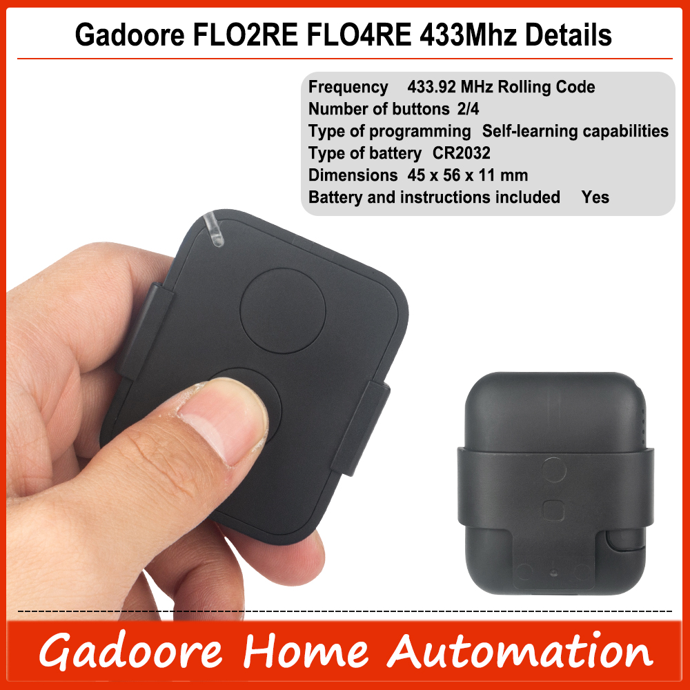 Gadoore FLO2RE FL04RE Control remoto de Garaje FL02RE FL04RE 433MHz ERA Control remoto de puerta de código variable FLOR FL02RE FL04RE,compatible con Nice FLOR FL02RE FL04RE ON2 ON4 ON2E/4E, FLO2R-S FLO4R-S