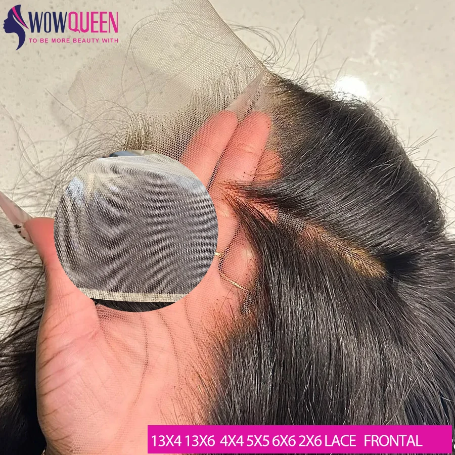 Cabelo humano remy reto com fechamento frontal completo do laço, 100% cabelo humano, orelha a orelha, transparente, 4x4, 5x5, 6x6, 13x4, 13x6