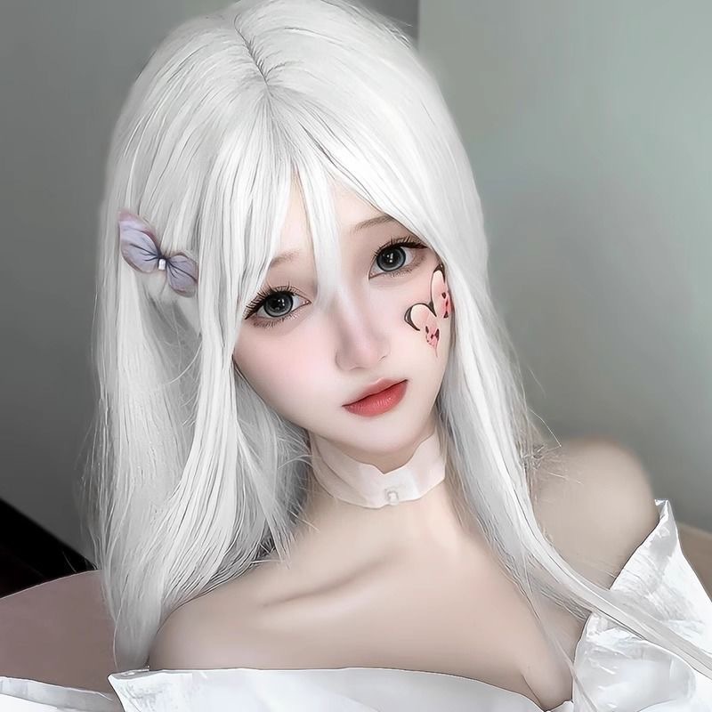 Witte Vinger Synthetisch Lang Recht Haar Pruik Dagelijks Lolita Lang Haar Pruik Anime Universele COS Pruik