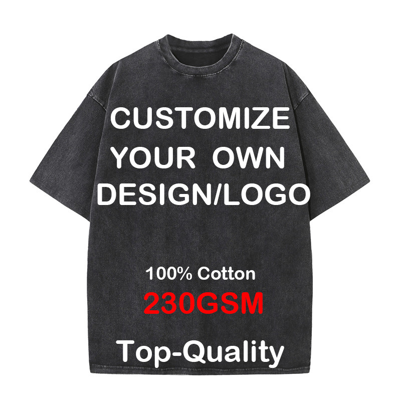 Personalizado seu logotipo hip hop streetwear masculino 100% algodão camisetas oversized lavado topo t unisex verão retro marca personalizado