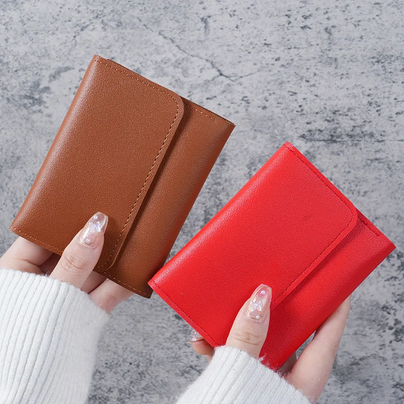 Trendy Short Women's Wallet Student Ticket Clip Multi Functional Card Bag Change Triple Fold Ultra Thin Smooth Surface Wallet