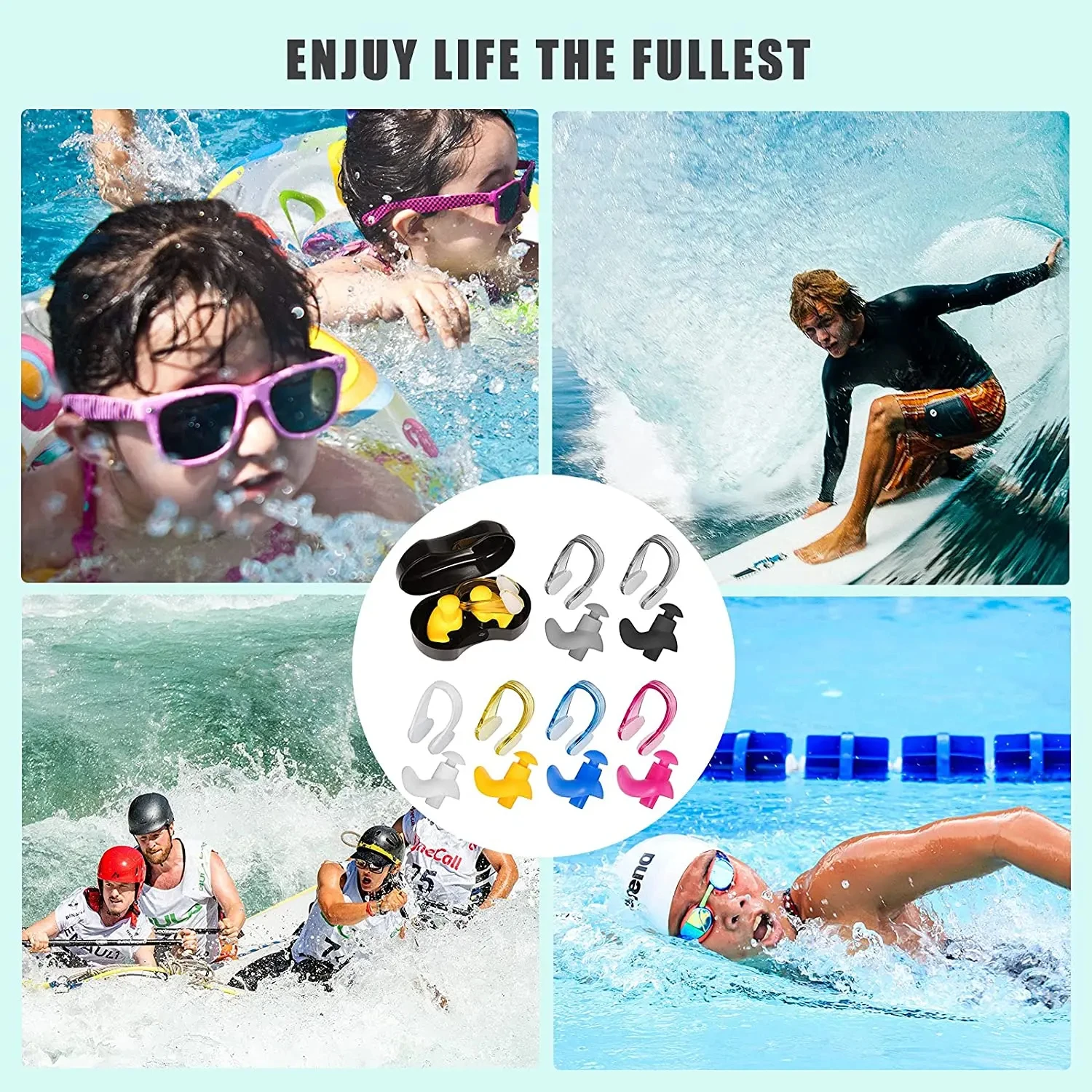 Silicone Swimming Earplugs with Nose Clip Set - Noise Cancelling Sleep Earplugs, Waterproof Soundproof Eco-Friendly Design