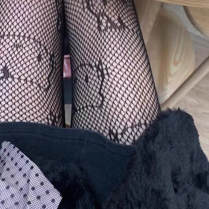 Hello Kitty Lụa Đen Fishnet Tất Chống Móc Gợi Cảm Đáy Quần Đen Trắng Vớ Quần Tất Nữ Mỏng