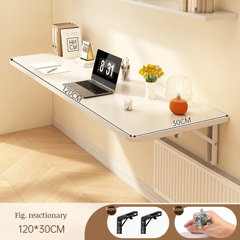 Foldable Wall Mounted Desk For Small Spaces Walnut Finish Floating Table With Metal Brackets Space Saving Laptop Desk For Home