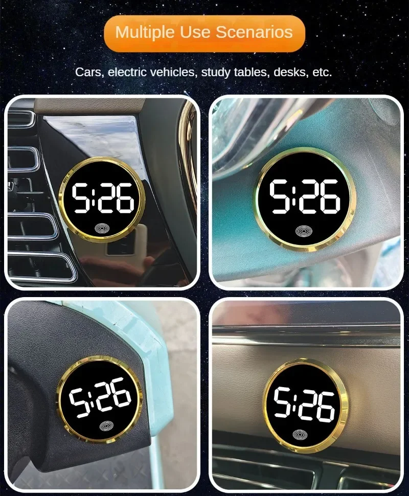 Nuevo reloj LED para coche, reloj de cuarzo Digital tipo táctil, Mini relojes digitales luminosos, reloj electrónico de aleación, accesorios internos para coche