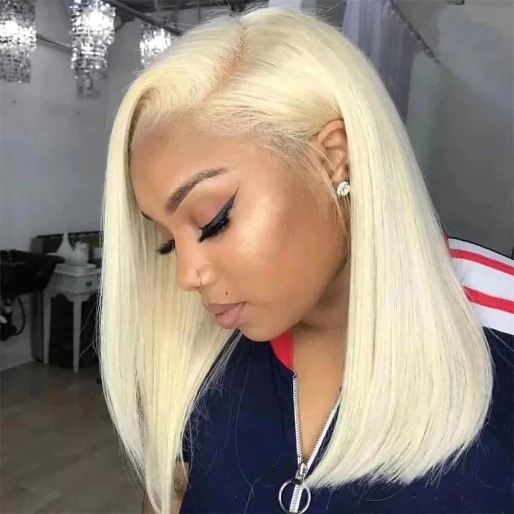 613 loira bob perucas de cabelo humano curto em linha reta 13x4 hd perucas dianteiras do laço colorido brasileiro 100% cabelo humano 16 polegadas cosplay 200%