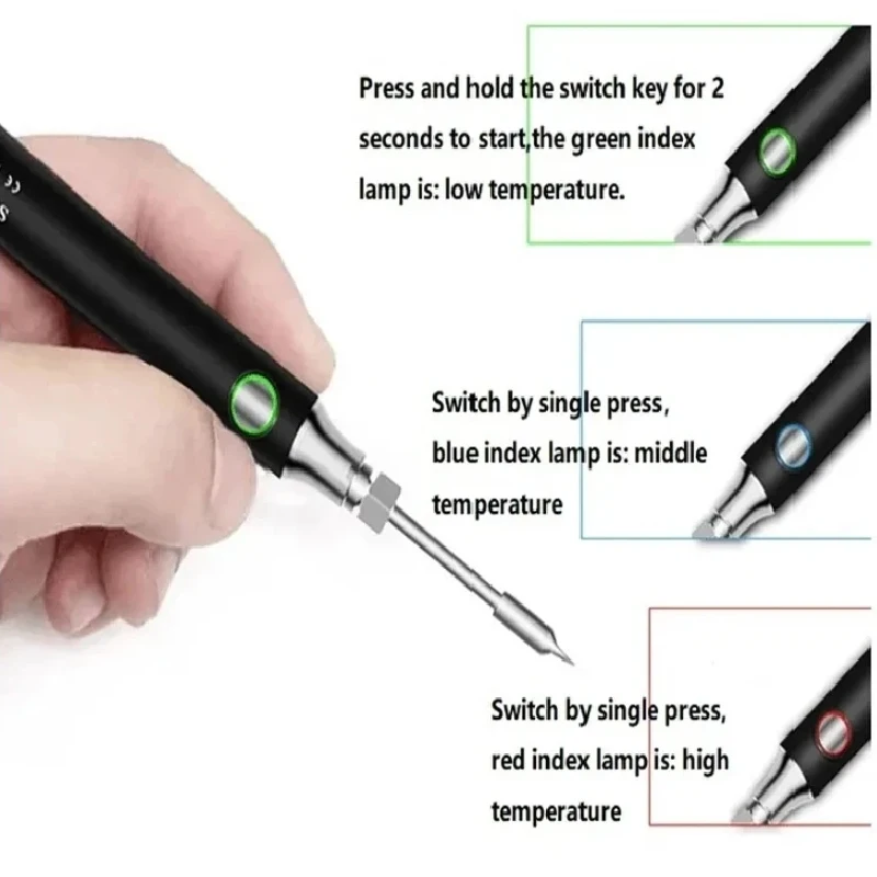 USB Cordless Soldering Iron Tool Pen Portable 5V 8W Electric Powered 1Tip Kit Rechargeable and Temperature Adjustmen