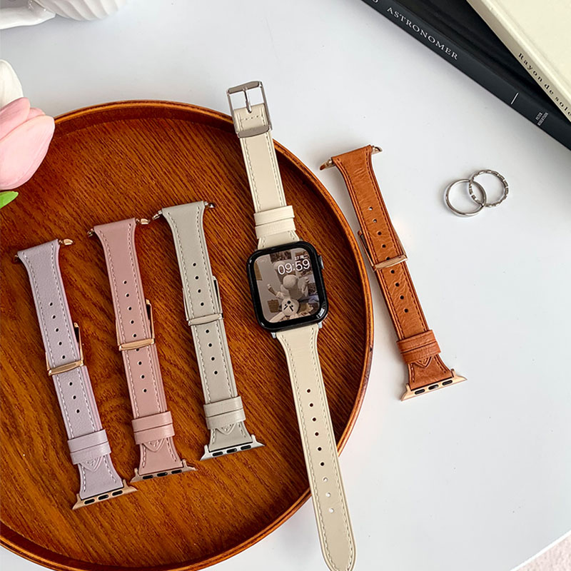 애플 워치 밴드용 슬림 가죽 스트랩, 울트라-2, 49mm 시리즈 7, 8, 9, 41mm, 45mm, 손목 팔찌, 아이워치 SE 6, 5, 4, 3, 40mm, 44mm, 38mm, 42mm
