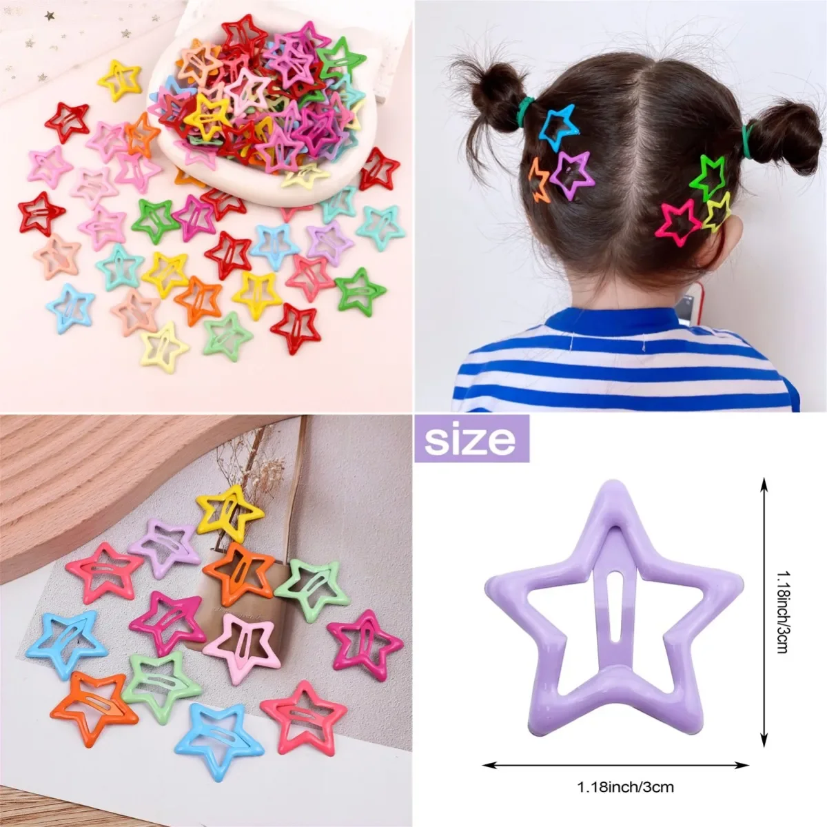 30 pçs aleatório colorido estrela bb grampos de cabelo meninas bonito estrela presilhas feminino simples metal snap clip headdress jóias de cabelo accessori