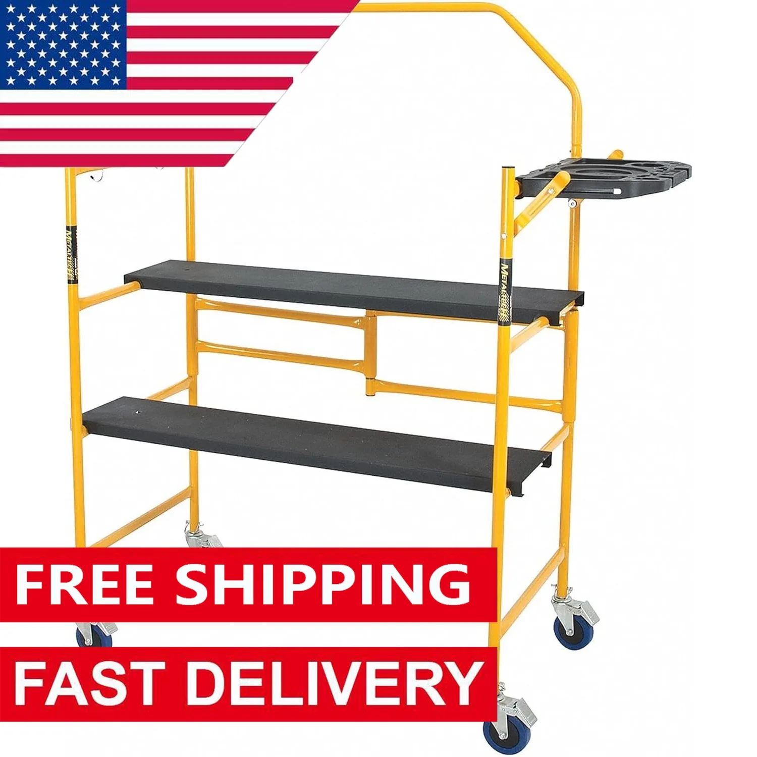 4 Ft Scaffolding Platform, Adjustable, Foldable and Rolling Scaffold Platform with 4-Inch Locking Wheels for DIY Projects