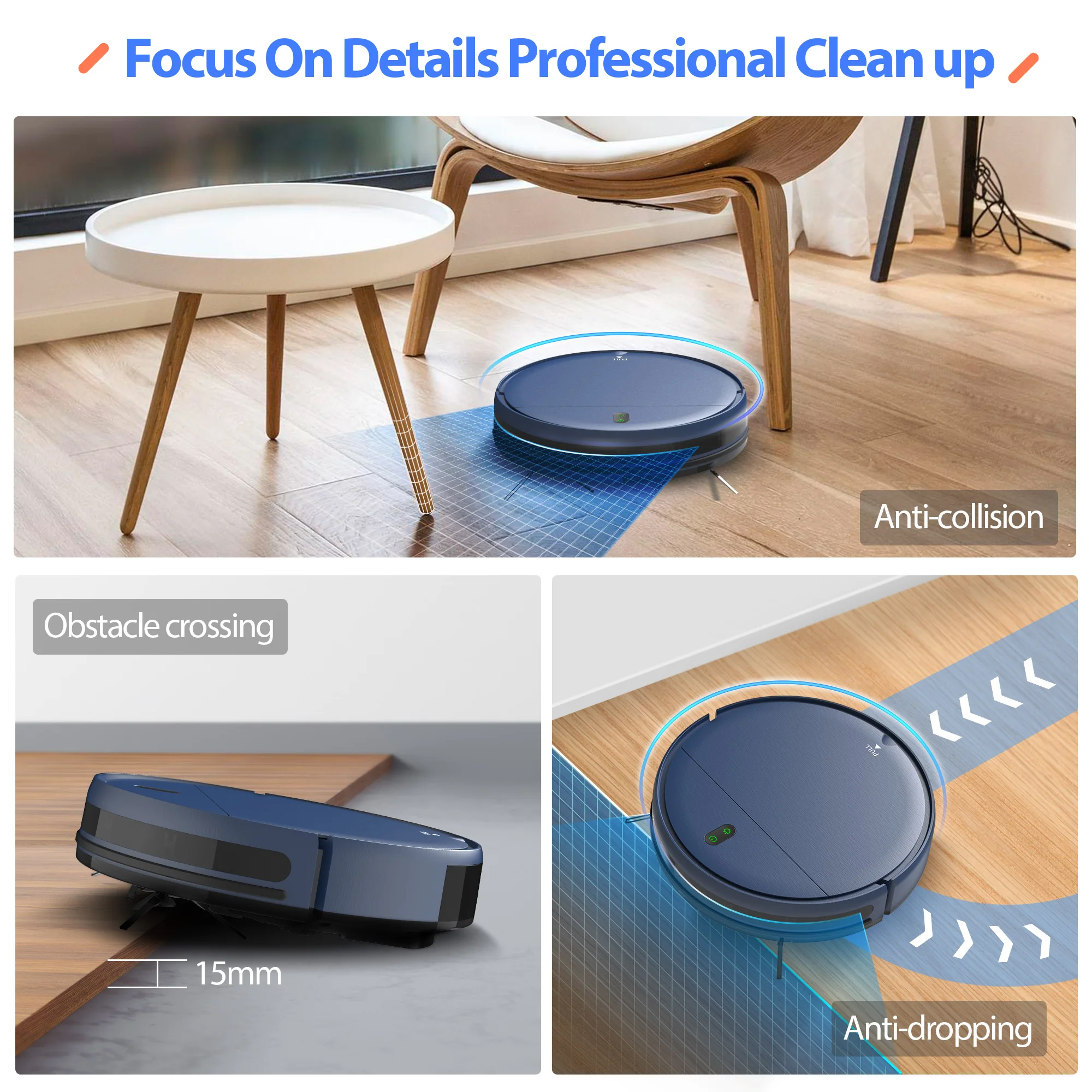 GOOVI BR151 Roboter-Staubsauger, 6000 Pa, starke Saugkraft, 2500 mAh Akku, 3-in-1-Wisch- und Kehrsauger, Smart Home-Unterstützung, WLAN