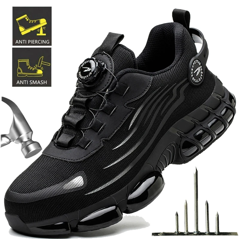 Rotating Button Steel Toe Safety Shoes Men Anti-smash Anti-puncture Work Shoes Breathable Sport Shoes Security Protective Boots