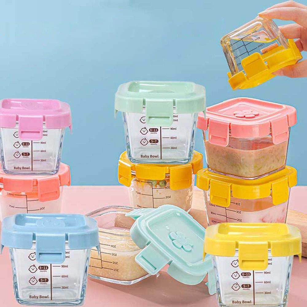 Caixa de armazenamento de alimentos de vidro 140ml, copo de vidro congelado para alimentos para bebês, frasco de armazenamento de alimentos para bebês, seguro para micro-ondas