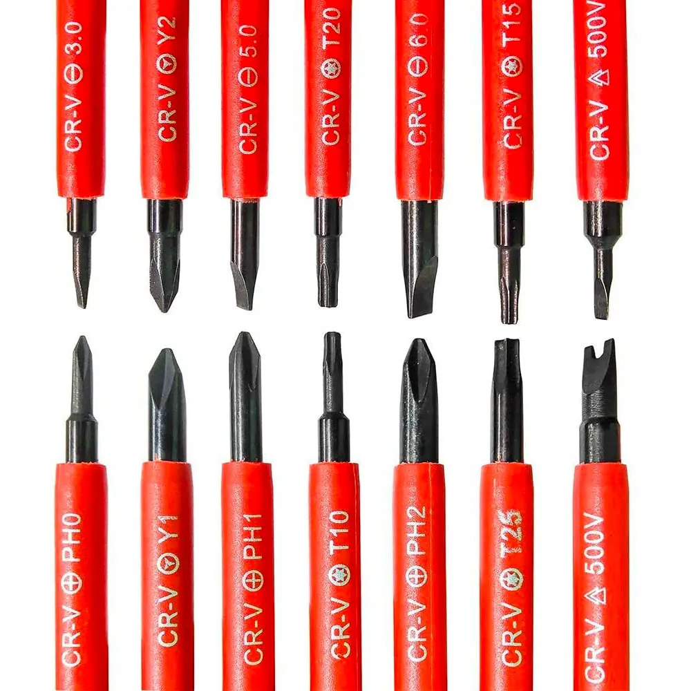 Juego de destornilladores aislados, Herramientas eléctricas magnéticas de doble cabezal CRV ranurado Phillips Torx Triangle, 8 Uds.