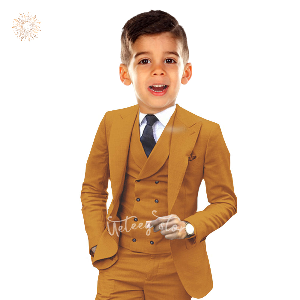 Boys Suits 3 Piece Slim Fit Tuxedo Jacket Vest and Pant for Kids Prom Wedding Formal Set Size 4-14 Years