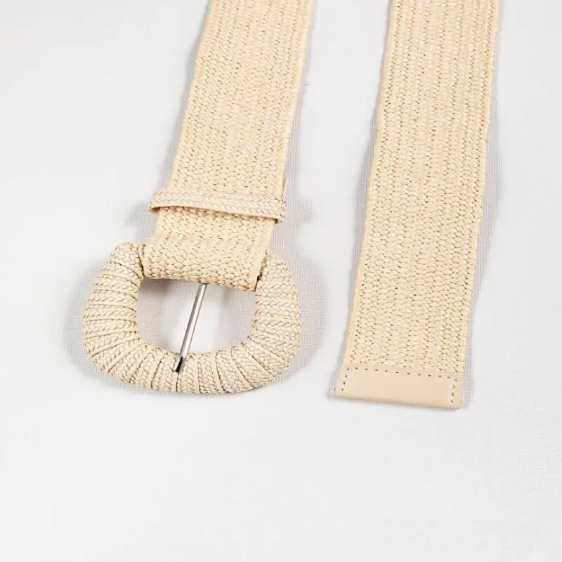 Mới Retro Nữ Mùa Hè Pin Khóa Thắt Lưng Thời Trang Nữ Đầm Rộng Thắt Lưng Thiết Kế Dệt Thun PP Rơm Cỏ Bé Gái Dây Thắt Lưng