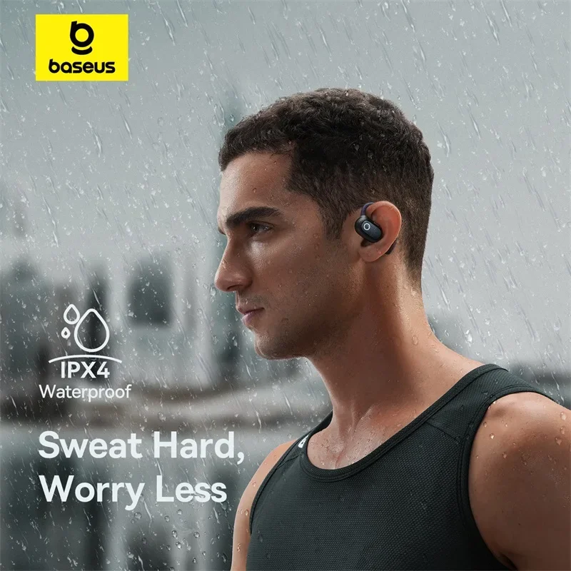 Baseus Eli Fit auriculares abiertos Bluetooth 5,3 auriculares inalámbricos de conducción de aire 4 micrófonos ENC pantalla Digital auriculares deportivos