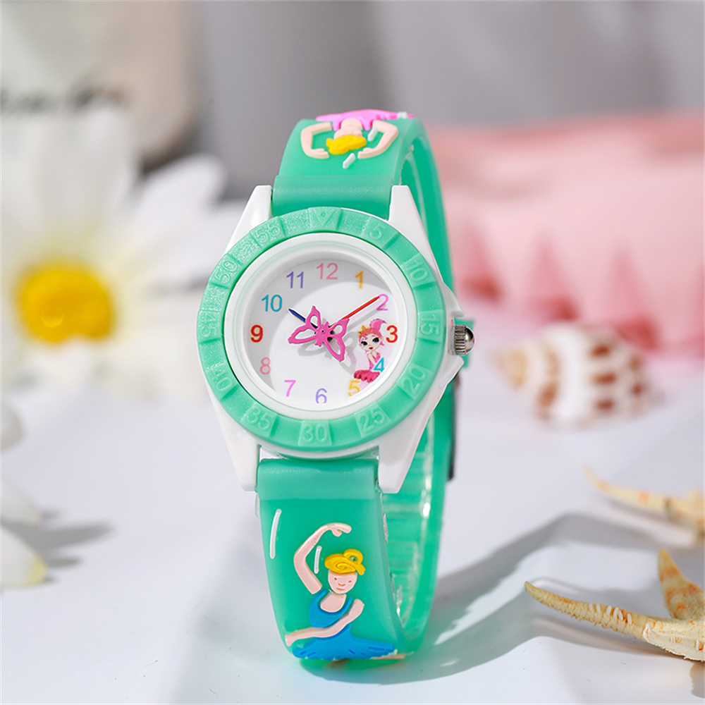 Reloj para niños Ballet de dibujos animados Chica Diseño Reloj de cuarzo Moda Púrpura Silicona Chica Regalo Estudiante Reloj de pulsera