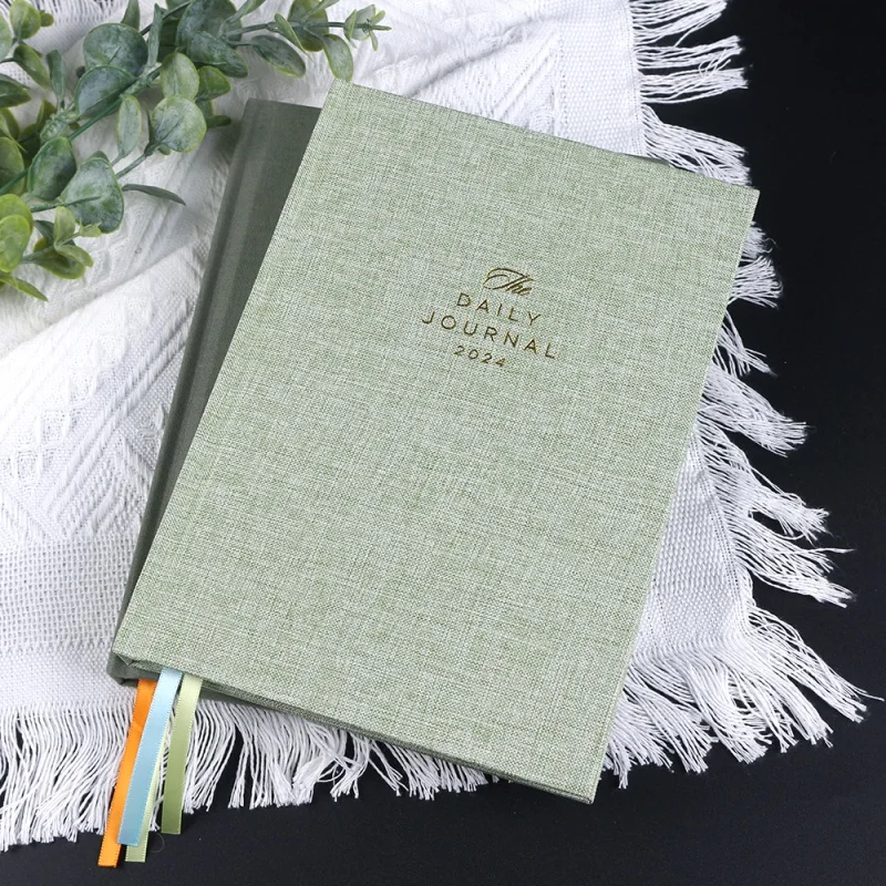 Cuaderno de tela personalizado, planificador diario, estampado de papel de aluminio, logotipo, negro
