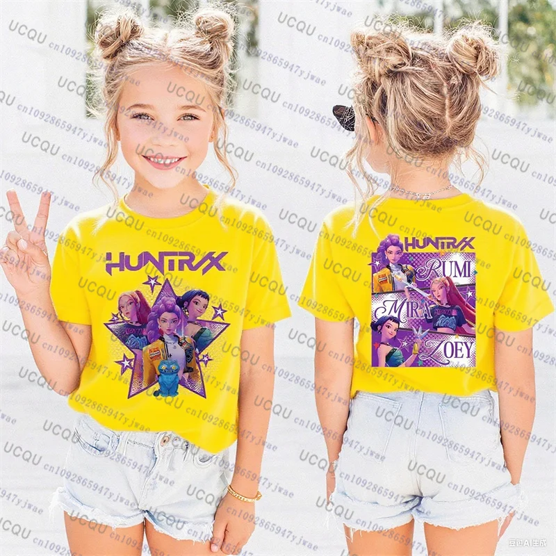 Kpop デーモンハンターズ親子半袖 Tシャツかわいい Kpop デーモンハンターズ Tシャツ原宿カジュアルファッションコットン子供の Tシャツ