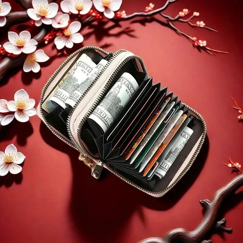 Monedero de estilo corto con cremallera para mujer, monedero de gran capacidad para múltiples tarjetas con cremallera