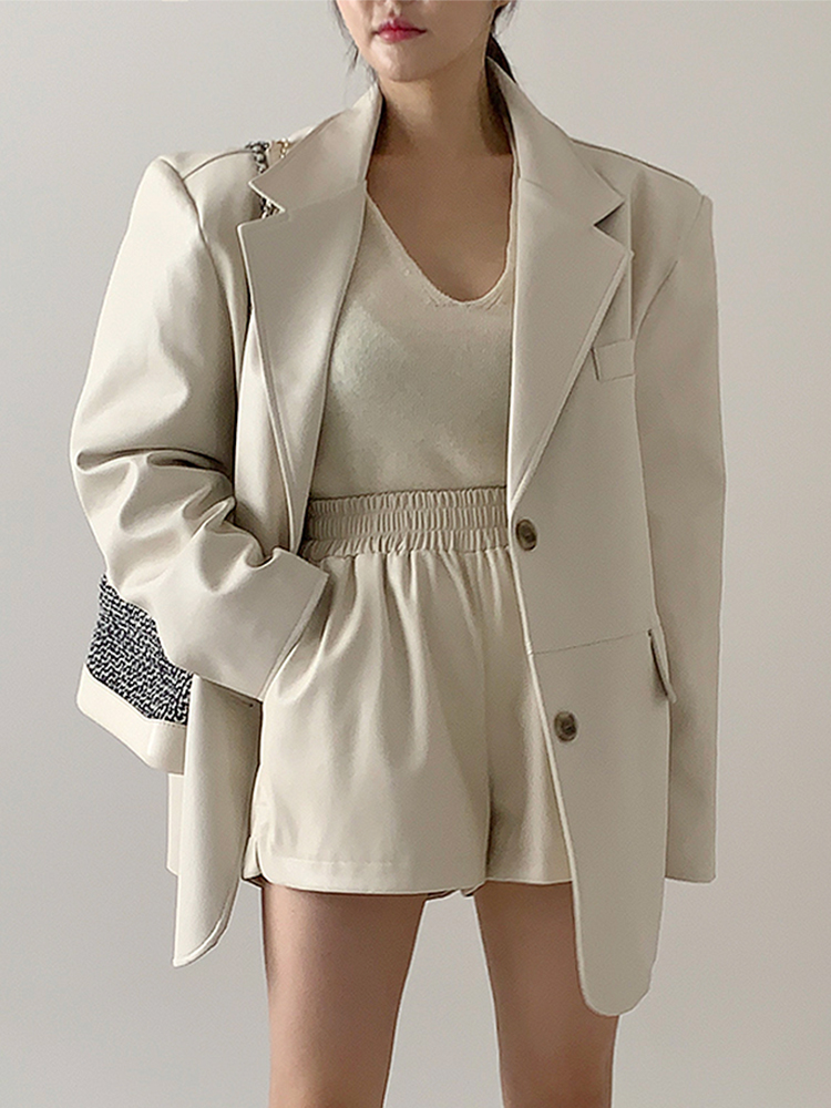 シックな秋冬ヴィンテージレジャー長袖 Pu レザージャケット女性の 2 ボタンスーツの襟アウターカジュアル多用途