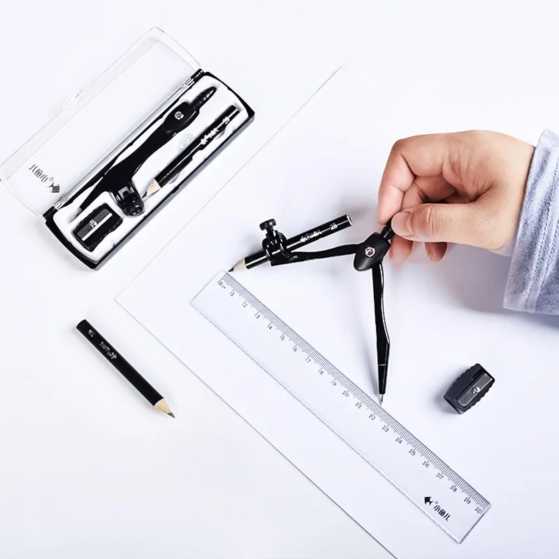 3Pcs Set Art Design Metal Compass Geometric Drawing Tool with Pencil Sharpener Math Set Student Drafting Draw Circle Stationery