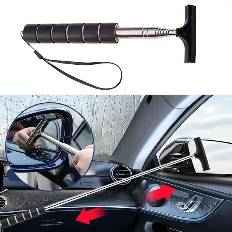 ที่ปัดน้ําฝนกระจกมองหลังรถยนต์ Telescopic Handle ที่ปัดน้ําฝนกระจกมองหลังรถยนต์สแตนเลสทนทานเครื่องมือทําความสะอาดกระจกรถยนต์แปรงทําความสะอาด