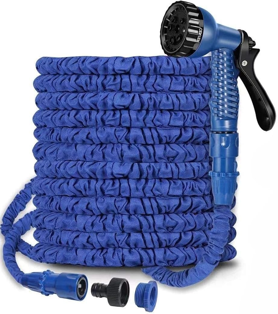 Expandable Garden Hose, Flexible and Lightweight Water Hose with High Pressure Nozzle, Durable and Tangle-Free (Blue)