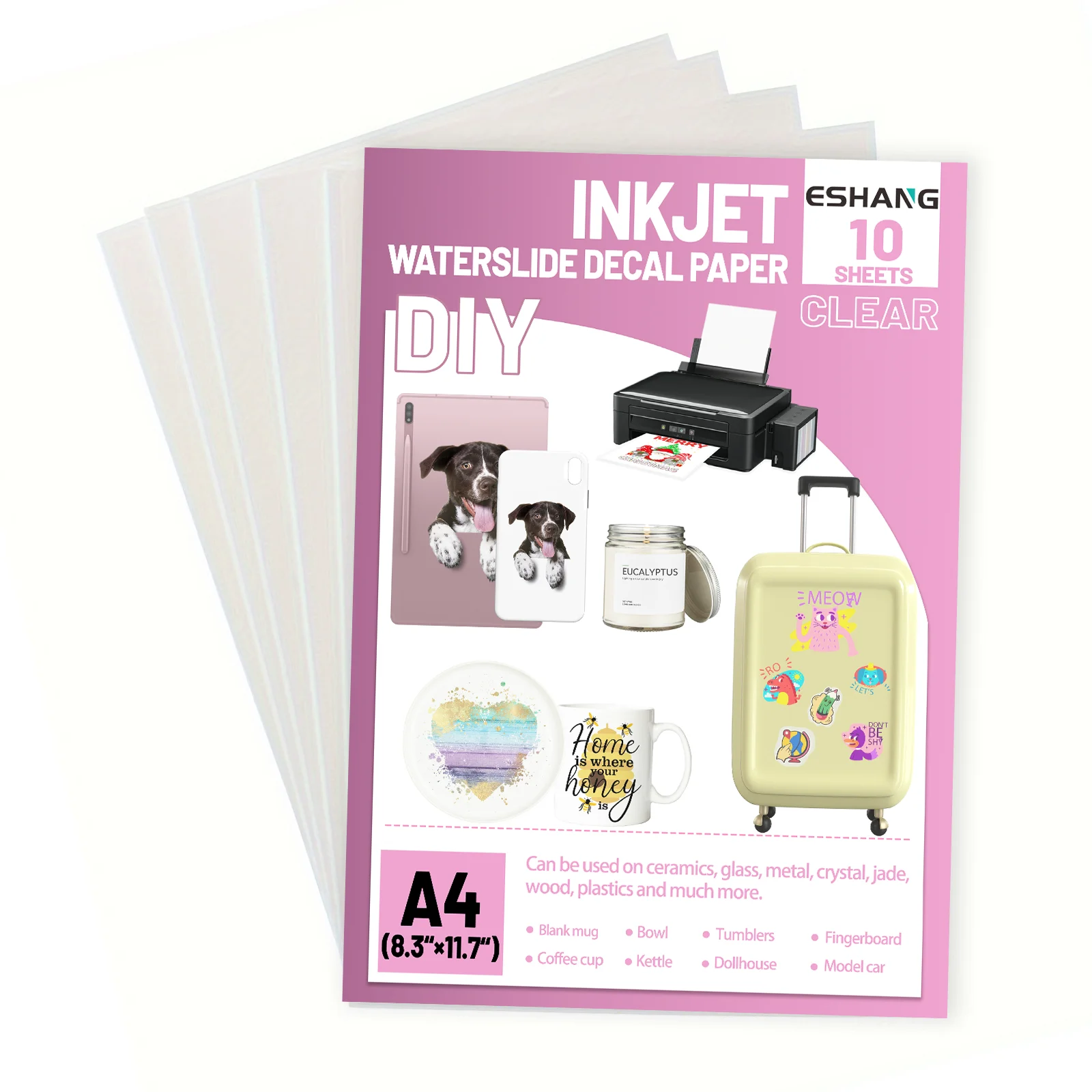 5/10 fogli di carta per decalcomanie per scivoli d'acqua INKJET / LASER CLEAR Carta per trasferimento di scivoli d'acqua premium, trasparente, formato A4, 8,3 x 11,7 pollici