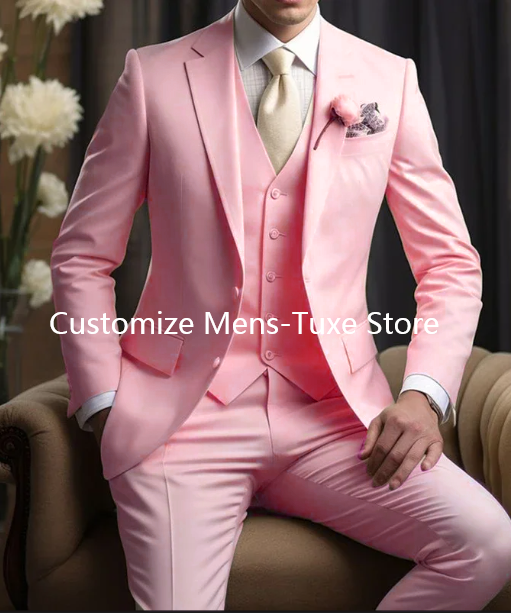 Eleganckie ślubne garnitury męskie marynarka Slim Fit 3 szt. Kurtka spodnie kamizelka luksusowy kostium Homme formalna impreza odzież męska