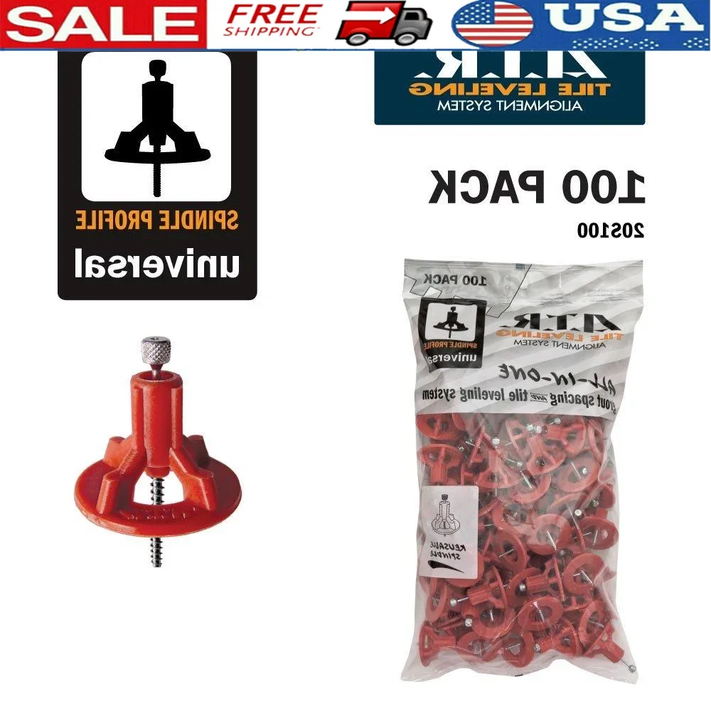 Tile Leveling Alignment System 100 Spindle's Lippage Free Surface Spacer Pre-Assemble Stainless Steel Plastic Red GUN Cordless