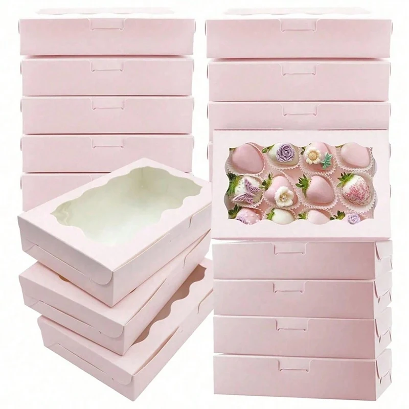 Cajas de papel Kraft para dulces y pasteles, ventana abierta rectangular, joyería de boda, cajas de embalaje de regalo de Chocolate, suministros para hornear fiestas, 10/20 piezas