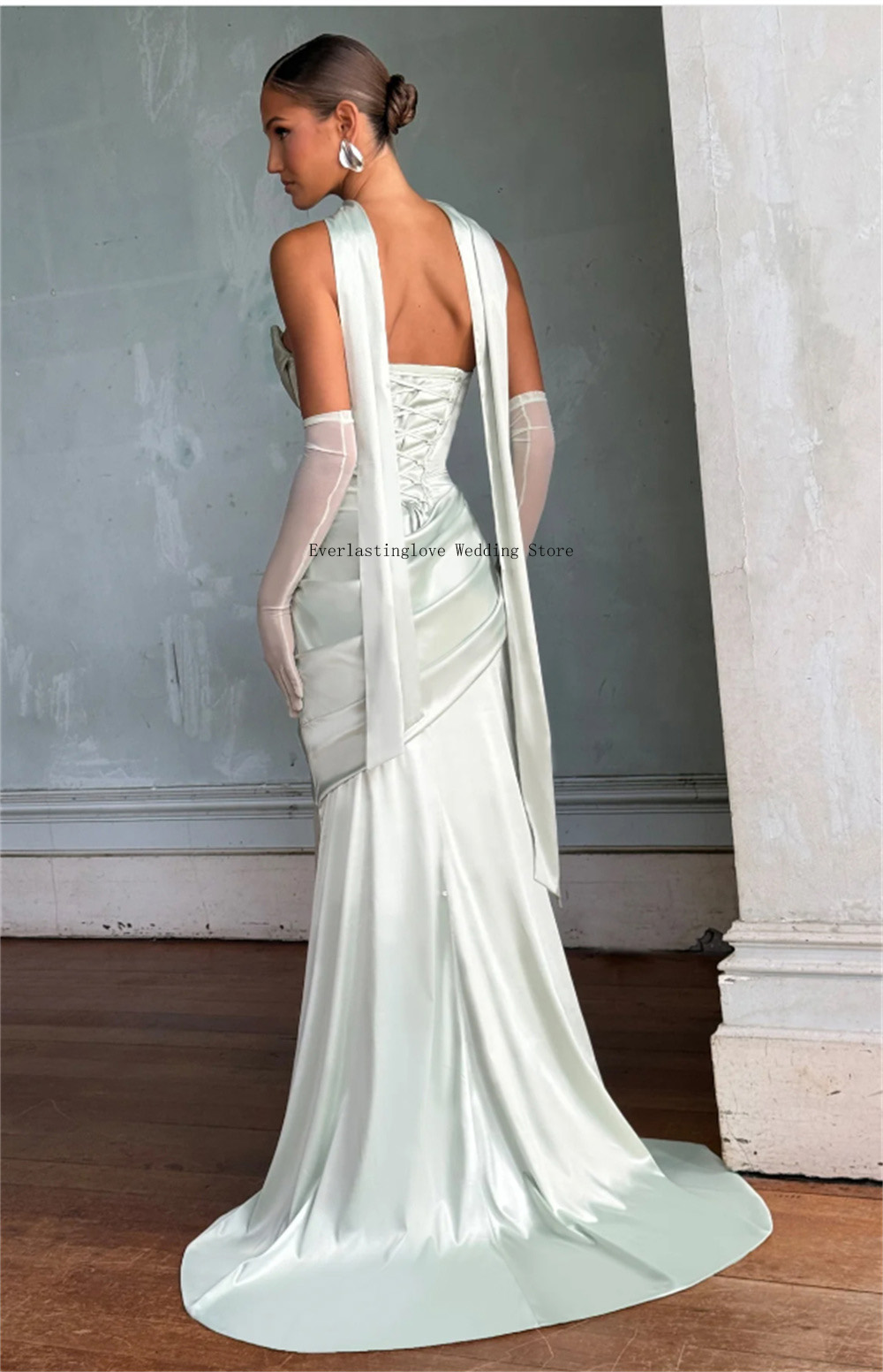Simples plissado stapless cetim bainha vestido de casamento com longo scaf feito sob encomenda nupcial crescido 2025 vestido de noiva