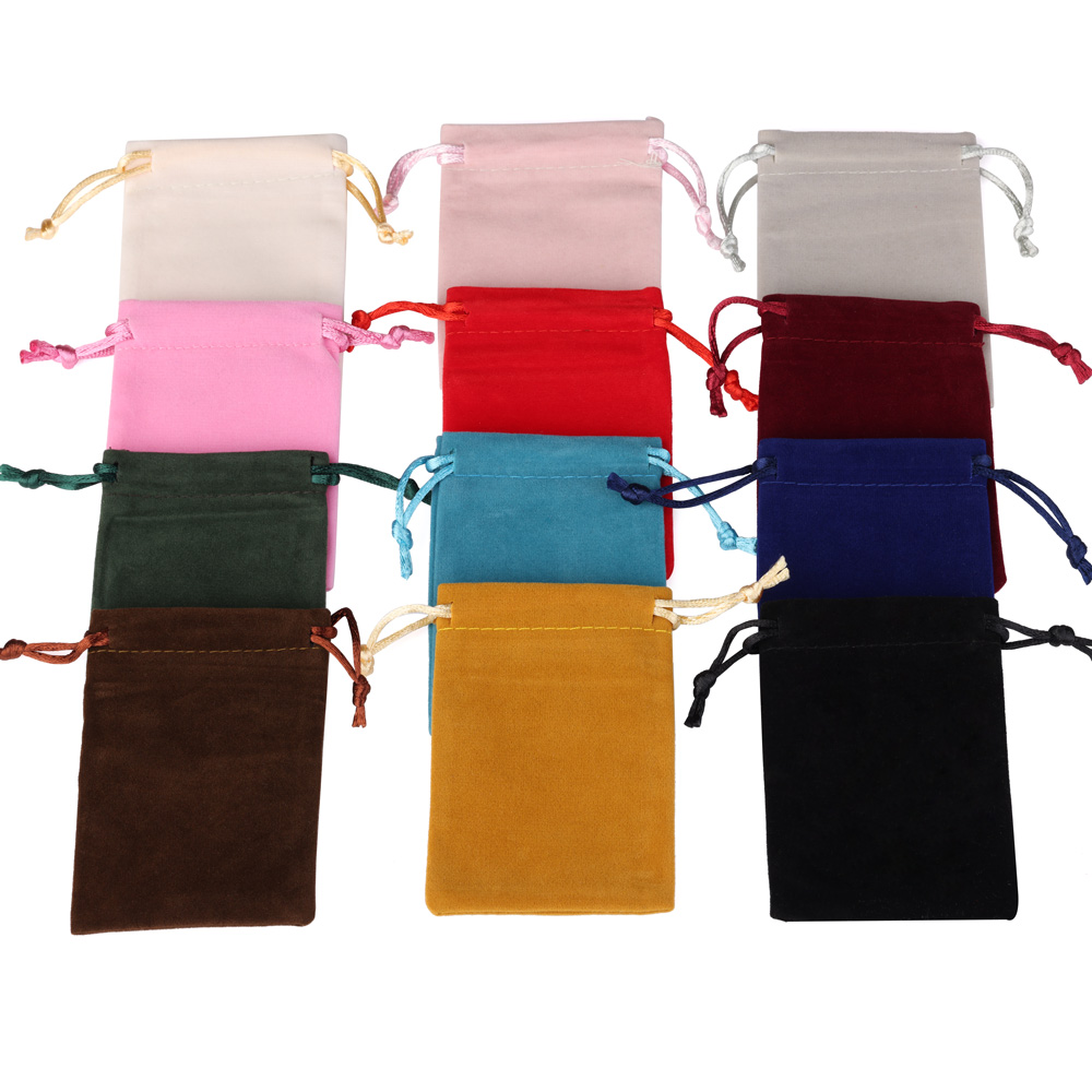 10 pçs 5x7cm cor misturada veludo sacos de presente alta qualidade veludo macio jóias de natal presente exibição embalagem malotes com cordão