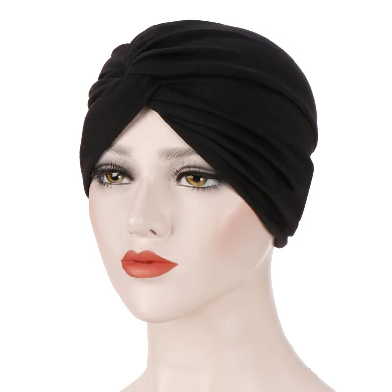 Elástico cor sólida pré-amarrado hijab envoltório cabeça cachecol chapéus turbante muçulmano gorro para mulheres chapéu interno moda feminina turbantes bonés