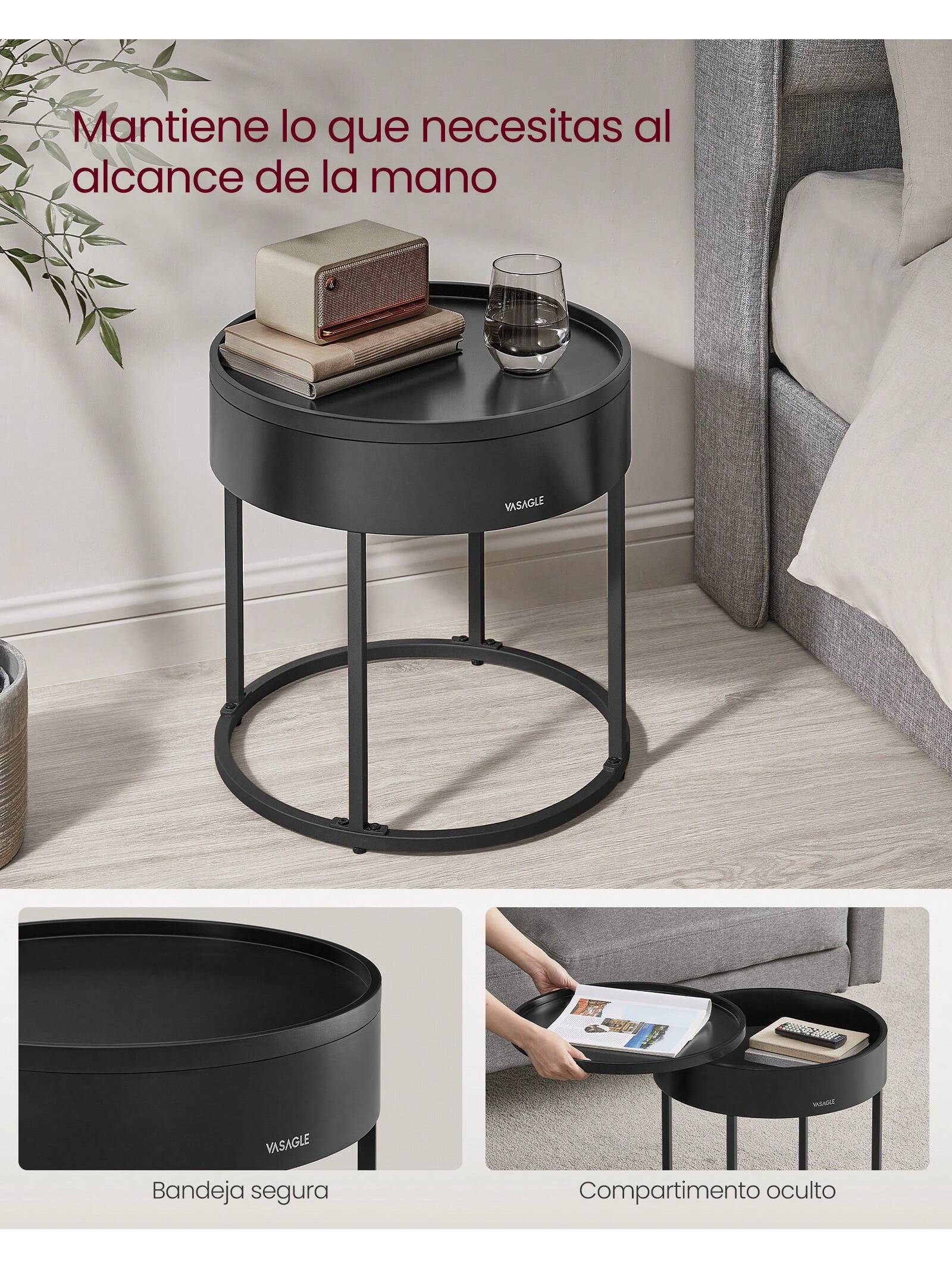 VASAGLE mesas de centro: Juego de 2 mesas redondas de anidación Estilo moderno con almacenamiento oculto y bandeja superior Para sala de estar, dormitorio