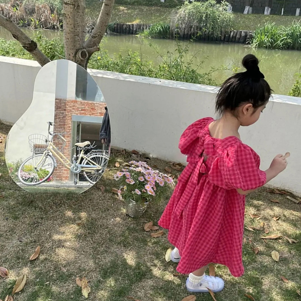 Bear Leader – robe mi-longue à carreaux, Rose, avec nœud, élégante, Lolita, pour enfants, grandes filles, robes de princesse de fête pour adolescents