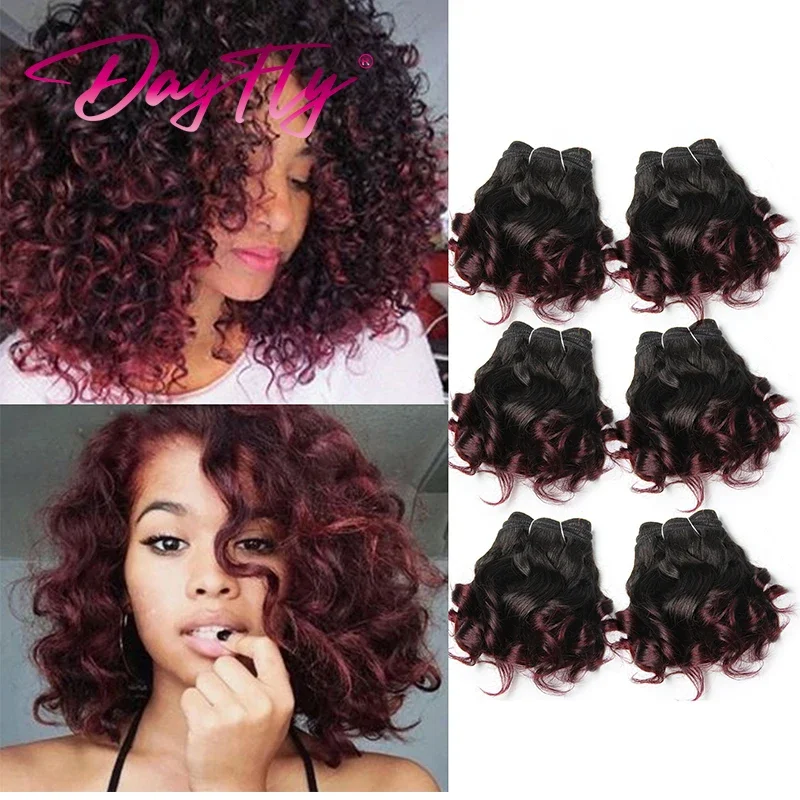 Ombre bouncy encaracolado feixes de cabelo humano cru tecer cabelo brasileiro pacote 6 pacotes/lote extensões de cabelo curto colorido para mulher