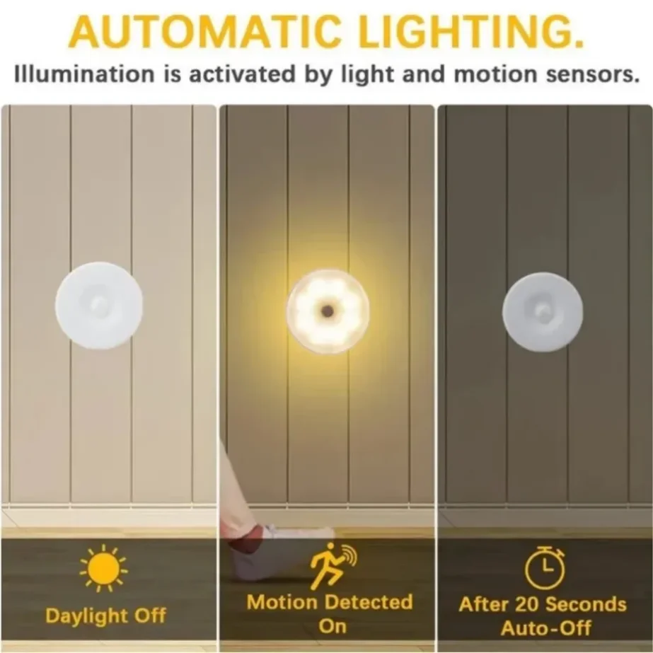 Luz nocturna con Sensor de movimiento, lámpara LED USB con interruptor, luces inductoras recargables para cocina, escaleras, pasillo, armario y dormitorio