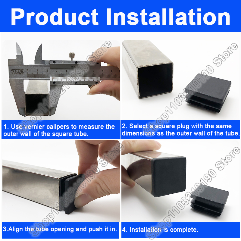 Rectangular Square Plastic Black Blanking End Cap Tube Pipe Insert Plug Bung Stopper Cover Furniture Foot Pads 10x10mm-200x200mm