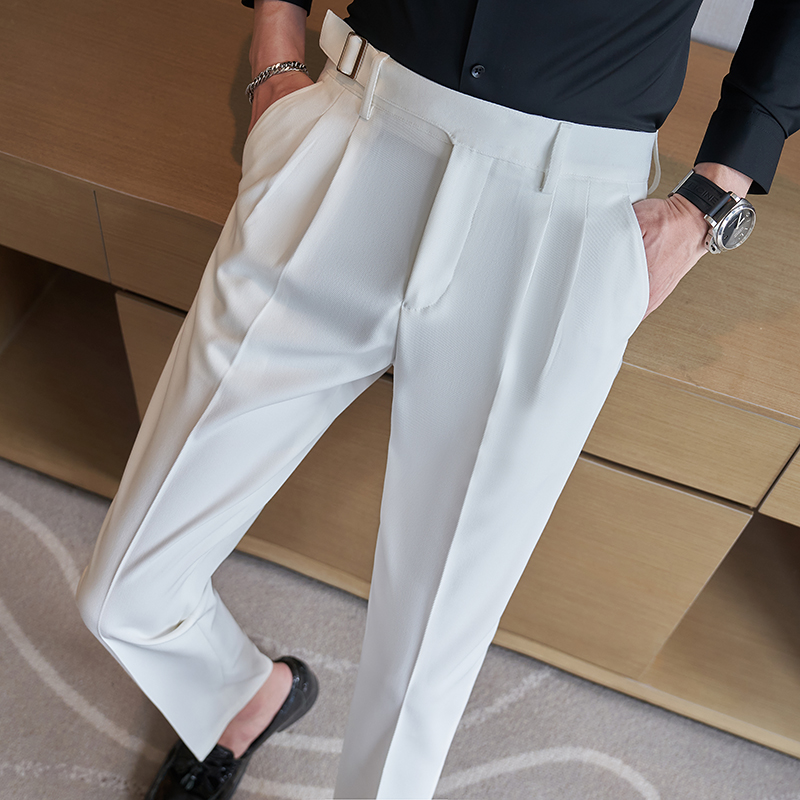 QJ CINGA Neue graue Herren-Wollhose, Herbst/Winter dicke Hose für Herren, schlanke Business-Pantalones Hombre Fashion-Hosen 28–36