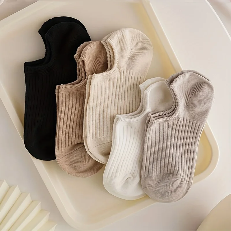 5 pares de calcetines cortos acanalados coloridos, calcetines tobilleros elásticos cómodos y transpirables, medias y calcetería para mujer