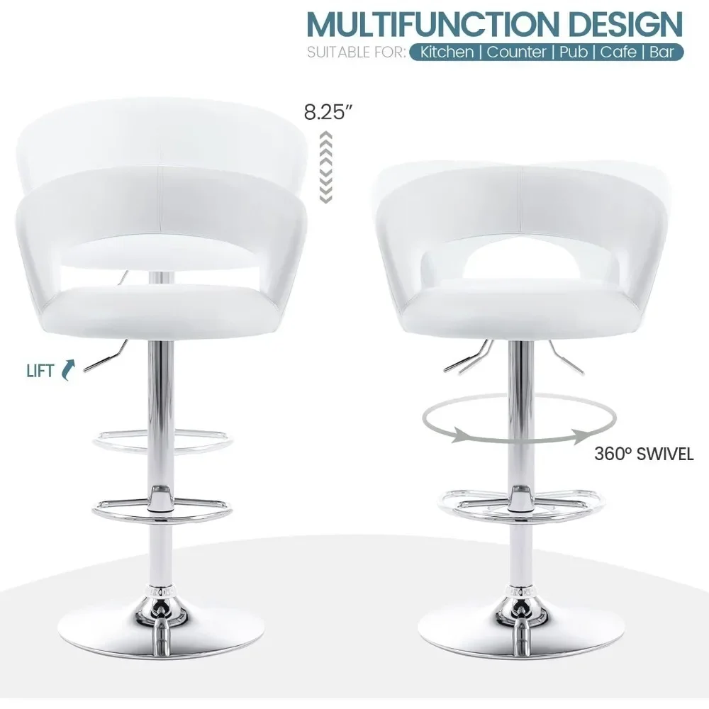 Wide Bar Stool, Modern PU Leather Swivel Adjustable Barstool with Hollow Back and Arms