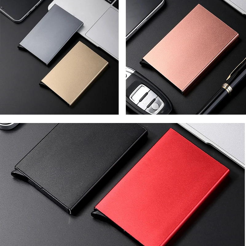 Slim Pop Up กระเป๋าสตางค์ Minimalist ผู้ถือบัตรเครดิตสําหรับผู้ชายผู้หญิง RFID Blocking Mini กรณีโลหะ