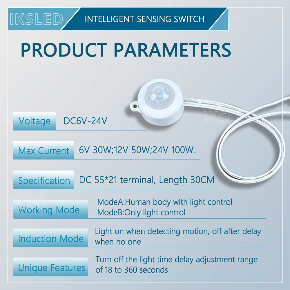 PIR Motion Sensor Switch,DC6V-24V 5A PIR Infrared Motion Human Body Sensor Detector Switch,Light Sensor Adjustable for LED Strip